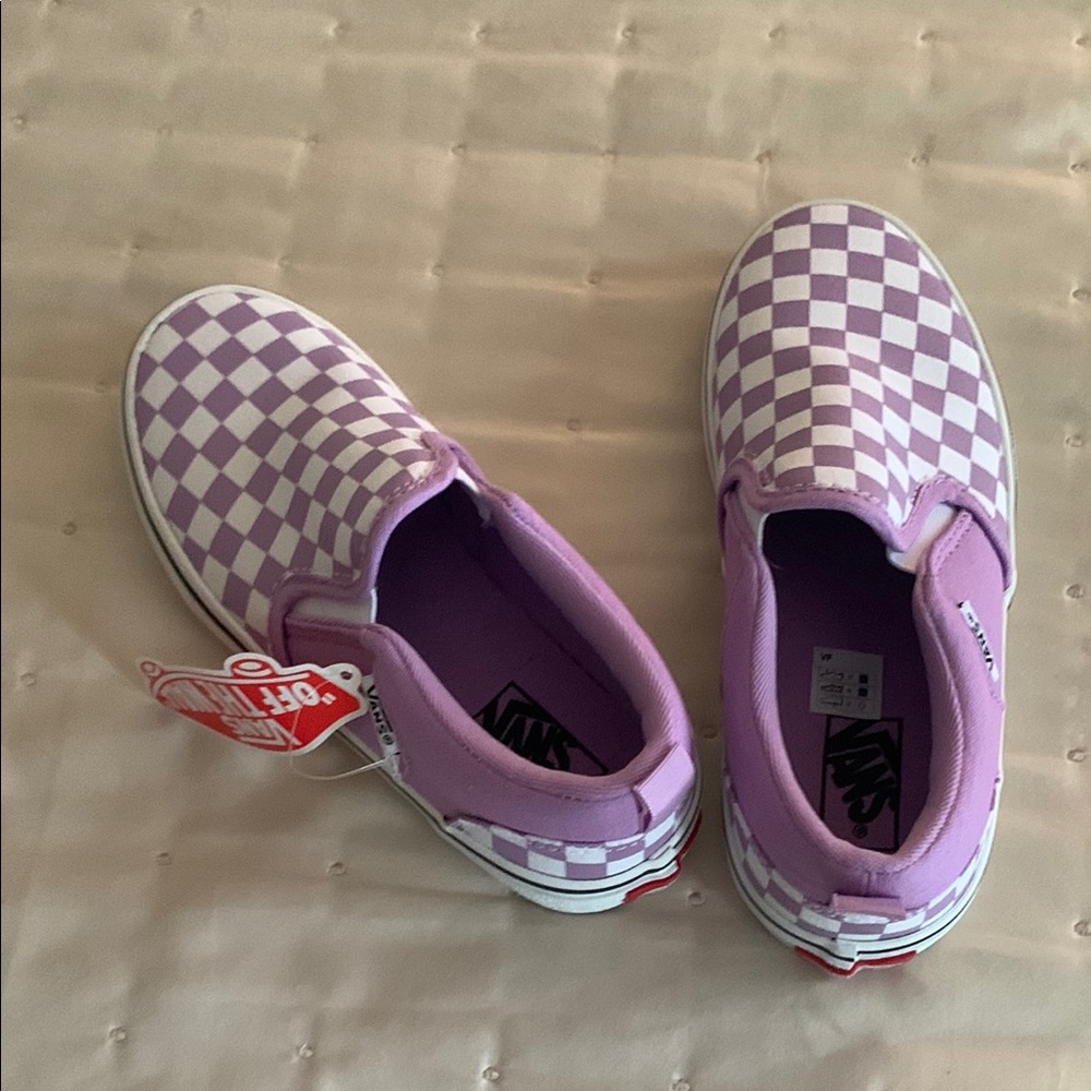 Vans Girls Light Purple Checkered Slip-On Sneaker size 2, brand new tags